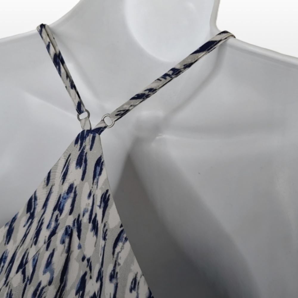 Madewell SILK sunlight painted feathers Blue grey cream Mini Dress pockets - Picture 8 of 13